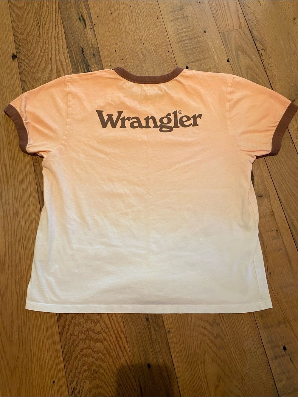 Wrangler Ringer Cropped S/S Ombré Crew Tee T-Shirt Peach Cream LOGO SMALL